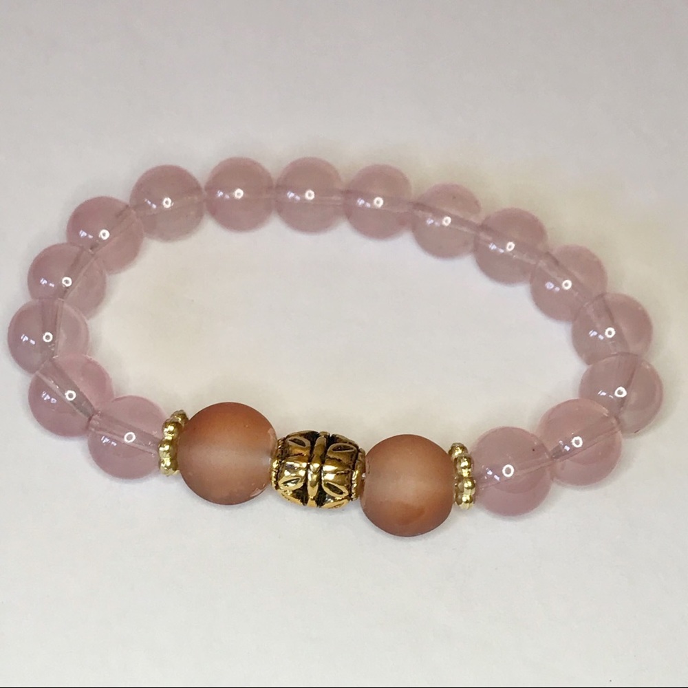 Rose Quartz and Beach Glass Bracelet